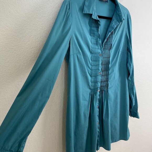 Piazza Sempione 42 Womans Pintuck Pleated Tunic Top Long Sleeve Button Up Shirt - Picture 3 of 10